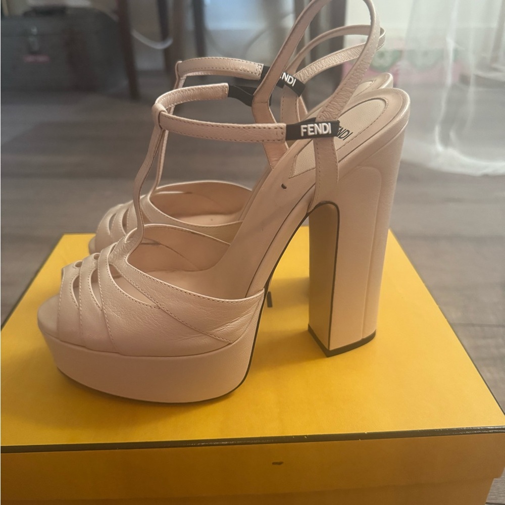 Fendi Nude Platform Sandal with Chunky Heel